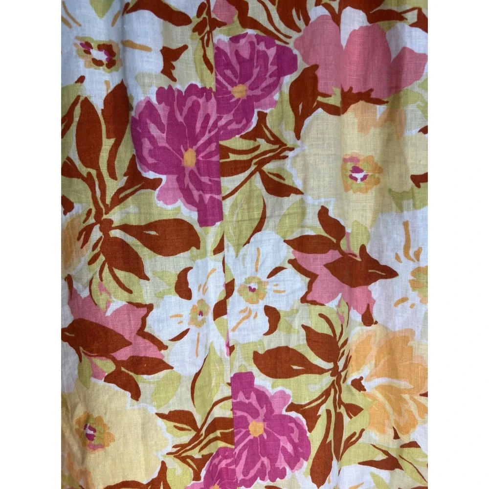 Hot Cotton Floral Linen Skirt Women's Size L Maxi Pink Yellow‎ Brown Cottagecore